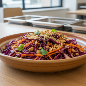 Salade de chou rouge à l'asiatique - Recette restauration collective