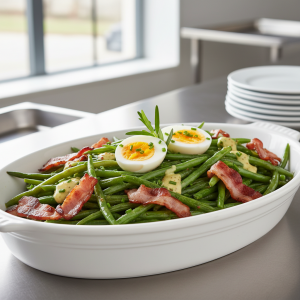Salade de haricots verts, bacon et œuf dur - Recette restauration collective