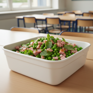 Salade de petits pois, jambon et menthe - Recette restauration collective