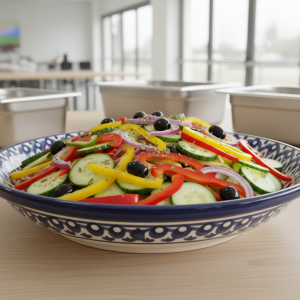 Salade de poivrons et concombre à la grecque - Recette restauration collective