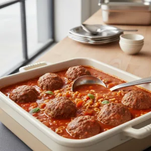 Soupe à la tomate et aux boulettes de viande - Recette restauration collective