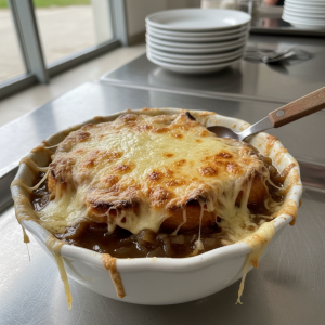 Soupe à l'oignon gratinée - Recette restauration collective