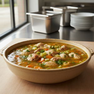 Soupe de poulet et légumes - Recette restauration collective