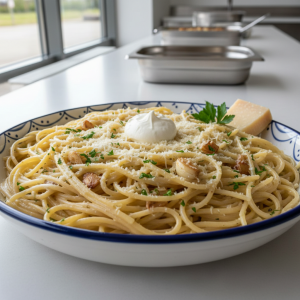 Spaghetti à la crème d'ail - Recette restauration collective