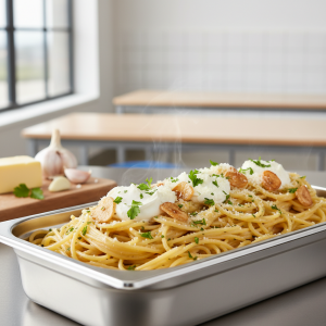 Spaghetti à la crème d'ail - Recette restauration collective