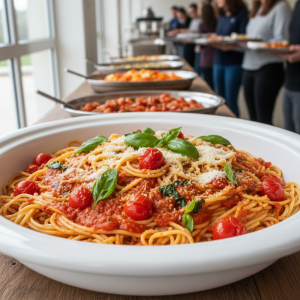 Spaghetti à la sauce tomate et basilic - Recette restauration collective