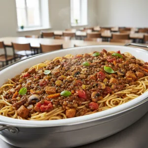 Spaghettis bolognaise végétariens - Recette restauration collective
