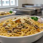 Tagliatelles à la crème et champignons - Recette restauration collective