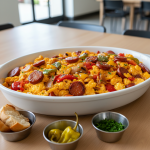 Œufs brouillés à la madrilène, chorizo et poivrons grillés - Recette restauration collective