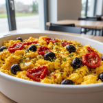 Œufs brouillés à la provençale, tomates confites et olives noires - Recette restauration collective