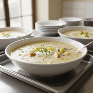 Velouté de poireaux aux pommes de terre - Recette restauration collective