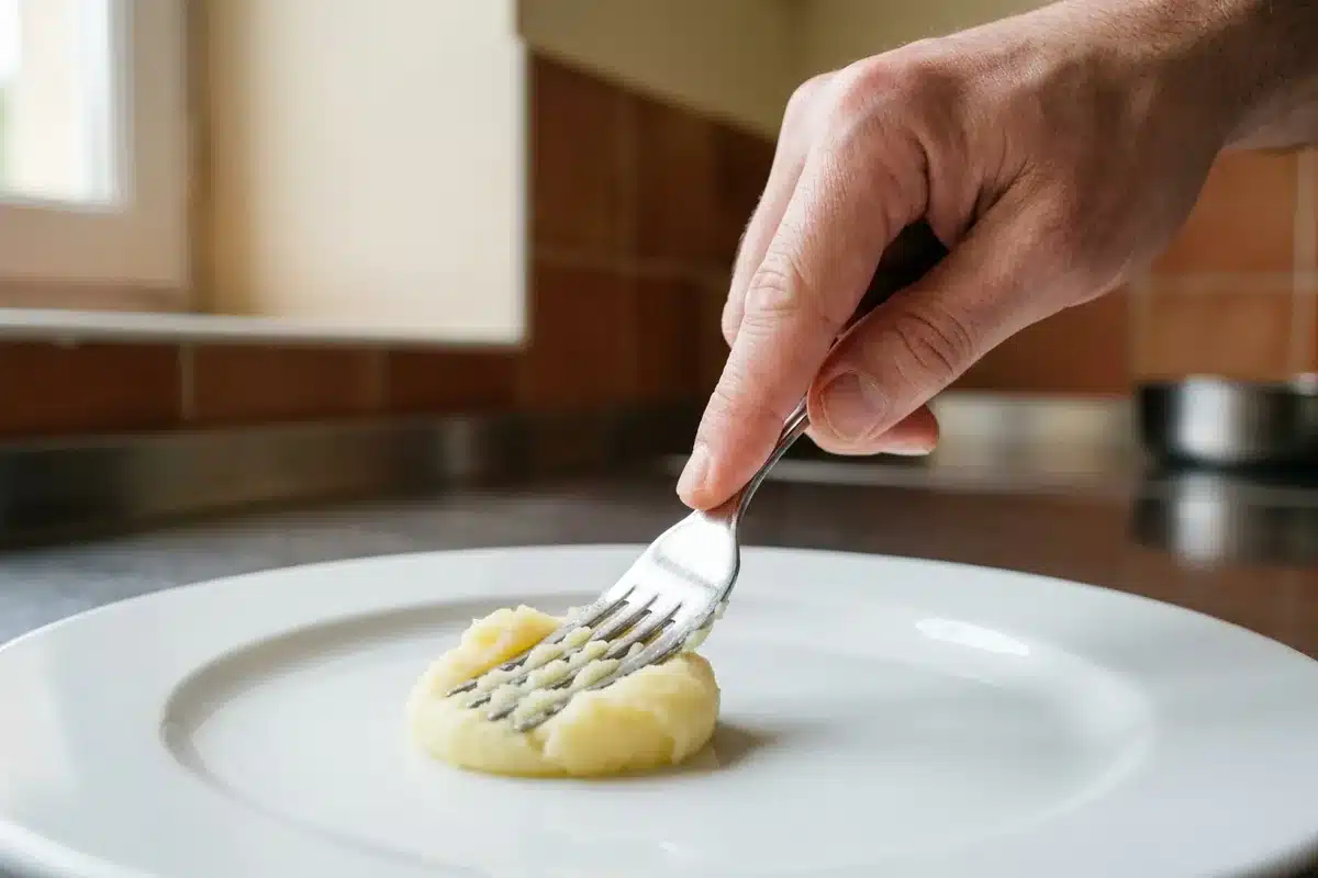 Contrôle d'une purée par le test de pression à la fourchette